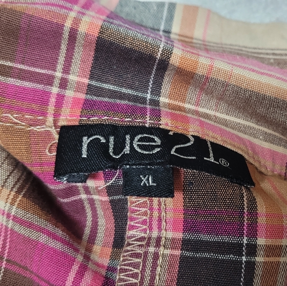 Rare Vintage 90s Rue21 Madras Plaid Stretchy Puff Sleeve Cropped Blazer Jacket - Picture 12 of 14